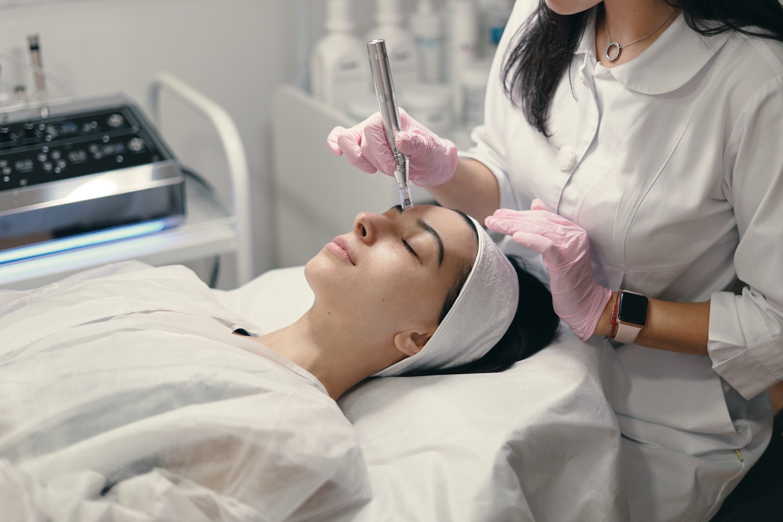 Relaxed spa facial scene